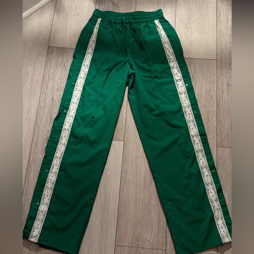 Green Women's Pants with White Stripe